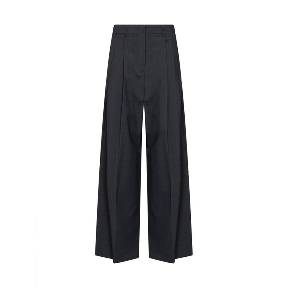 Max Mara Weekend Women Anthracite Wool Canvas Wkdadelfi Wide-Leg Trousers
